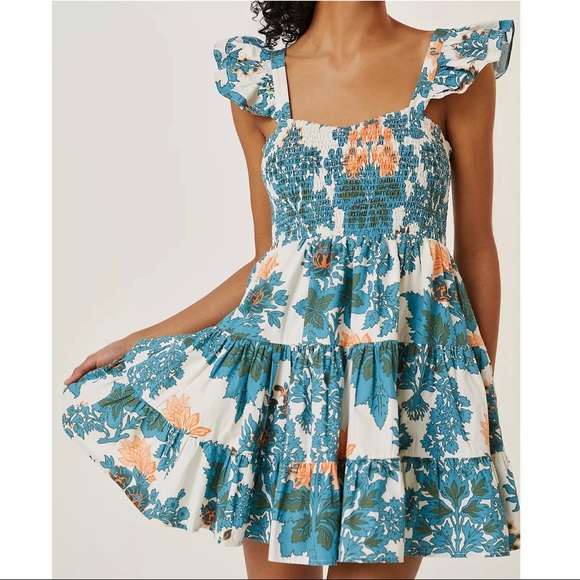 Anthropologie Dresses & Skirts - Anthropologie Ruffled Tier Smocked Floral Print Sleeveless Dress